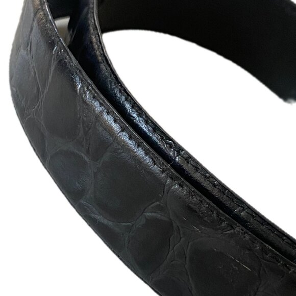Magid Womens Croc Embossed Black Leather Belt  Size M - Picture 3 of 8